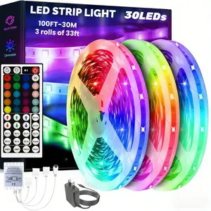 Led Strip Lights 100 ft 30LEDs Ultra Long Smart Light Strips with Remote Control, RGB Color Changing Lights for Bedroom, Kitchen, Party,Home Decoration(100FT/32.8FT)