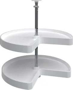 Lazy Susan Cabinet 24 Inch Kidney Circle White Durable Polymer Organizer for Smooth 360 Degree Rotation & Easy Storage in Kitchen or Dining Space