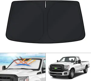 Canvcle Windshield Sun Shade for 2008-2016 Ford F-250 F-350 Super Duty 2Dr 4Dr Foldable UV Rays Protector Silver Black 240T Reflective Fabric