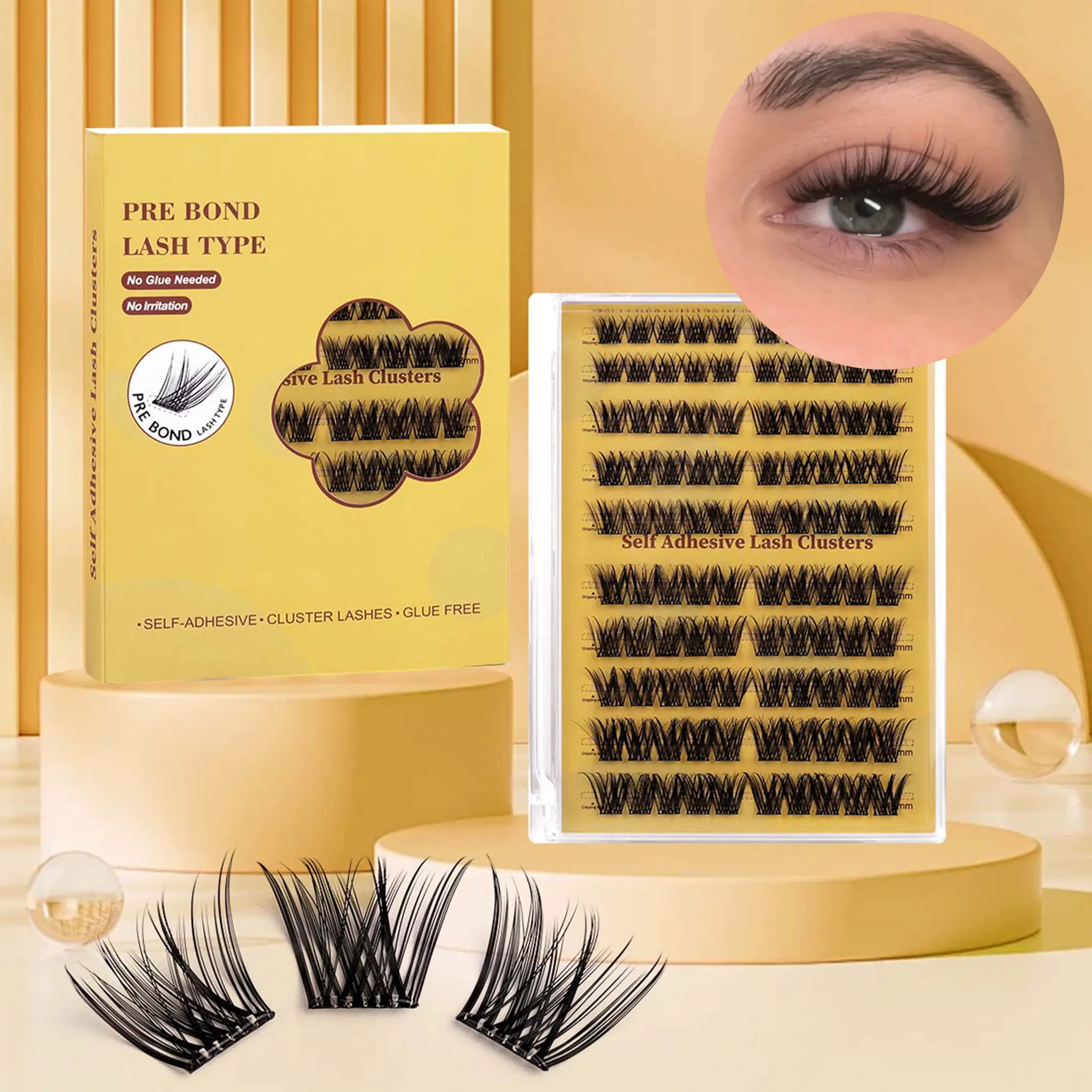 Glueless eyelash Kit 100 pcs Pre-Adhesieve girl gift for friends self adhesive eyelash makeup eyelash  extensions
