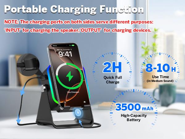 Wireless Induction Audio Speaker Stand, 5in1 Cellphone Holder, 3500mAh Rechargeable Emergency Power Bank,360 ° Adjustable Mobile Tablet Stand with Colorful Ambient Light Gifts for Men Women Wireless Induction Audio Speaker Stand, 5in1 Cellphone Holder, 3500mAh Rechargeable Emergency Power Bank,360 ° Adjustable Mobile Tablet Stand with Colorful Ambient Light Gifts for Men Women