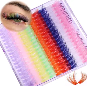 Colored Lash Clusters Eyelash Clusters D Curvature Eyelash Extensions 16MM Mixed Colorful Individual Lashes 80D Pink White Green Yellow Purple Blue Red DIY Rainbow Lash Extension