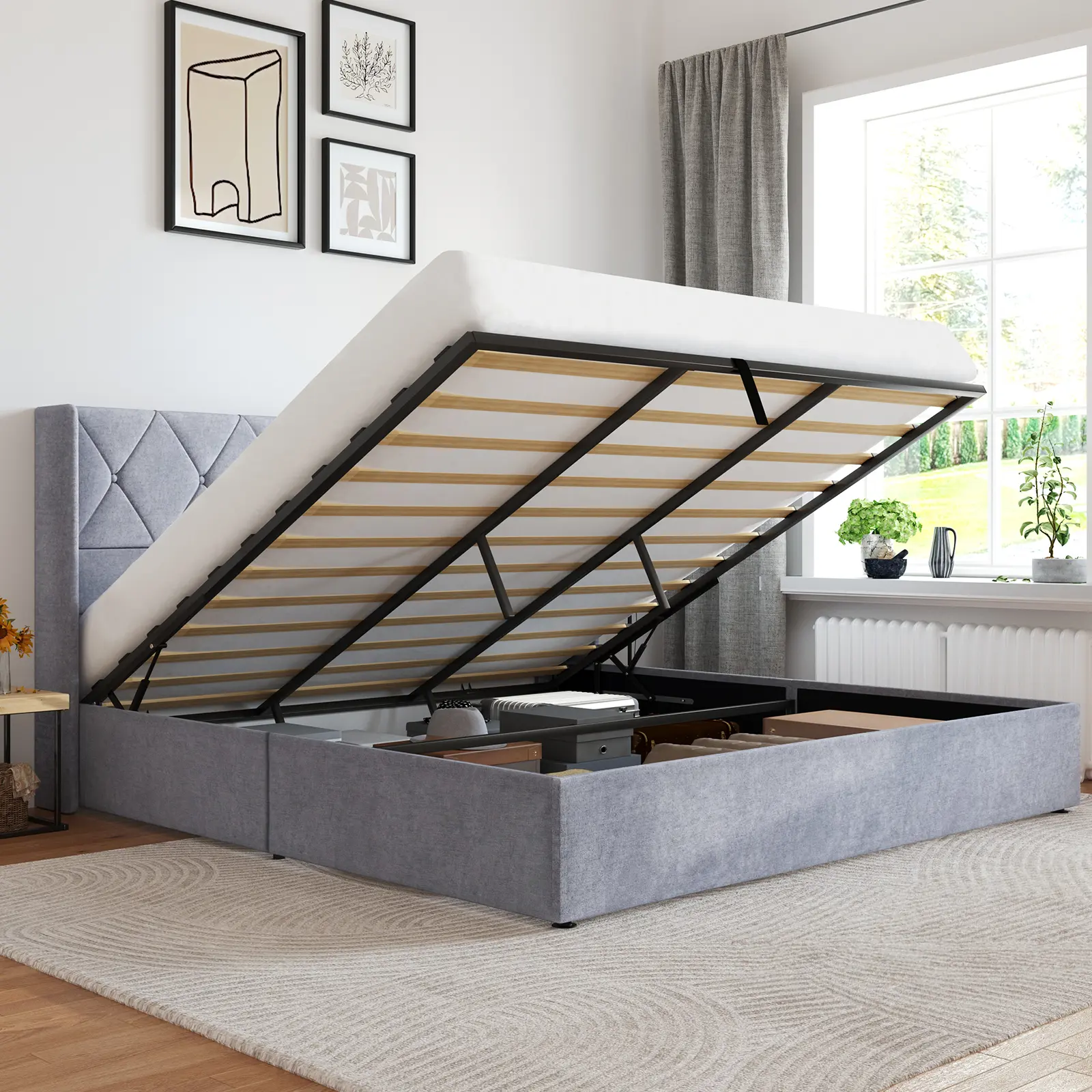 Lift Up Storage Bed, Modern Upholstered Platform Bed Frame with Wingback Headboard, Hydraulic Lift Storage, Easy Assembly, No Box Spring Needed, Sturdy Platform Bed, Modern Beds Lift Up Storage Bed, Modern Upholstered Platform Bed Frame with Wingback Headboard, Hydraulic Lift Storage, Easy Assembly, No Box Spring Needed, Sturdy Platform Bed, Modern Beds