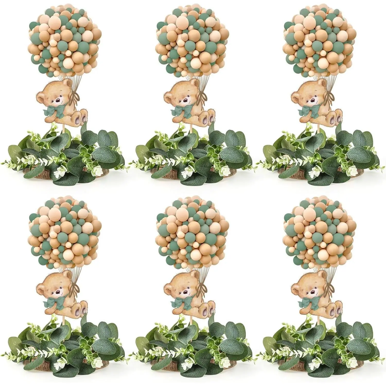 6 Set  Shower Bear Table Centerpieces Decortion Sage Green Bear with Eucalyptus Wreath  Slices Welcome  Table Toppers for Boy Or Girl  Party Favors