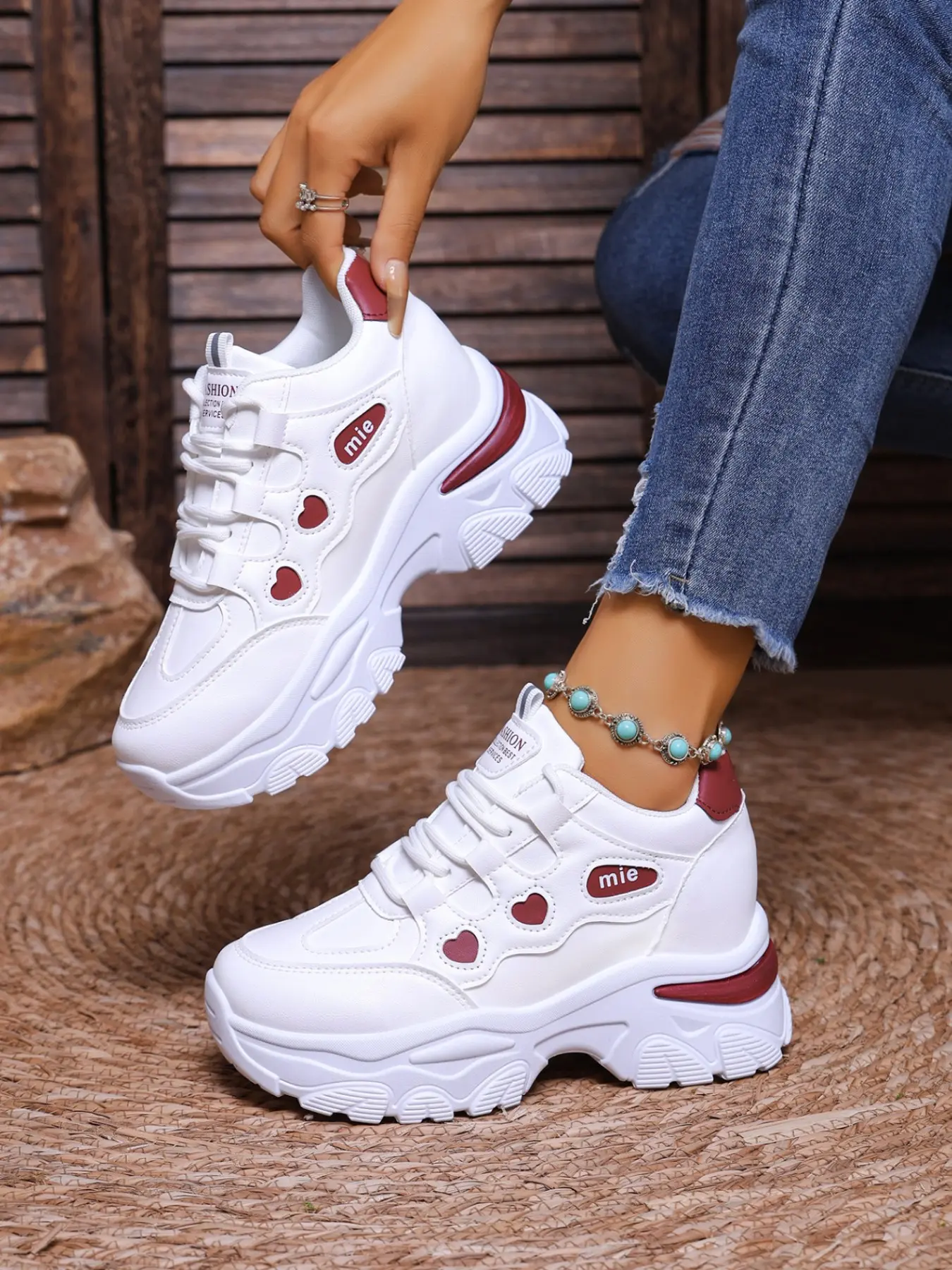 White Platform Casual Shoes for Women, Non-Slip Thick Sole, Breathable & Comfortable, Versatile Daily Wear for All Seasons