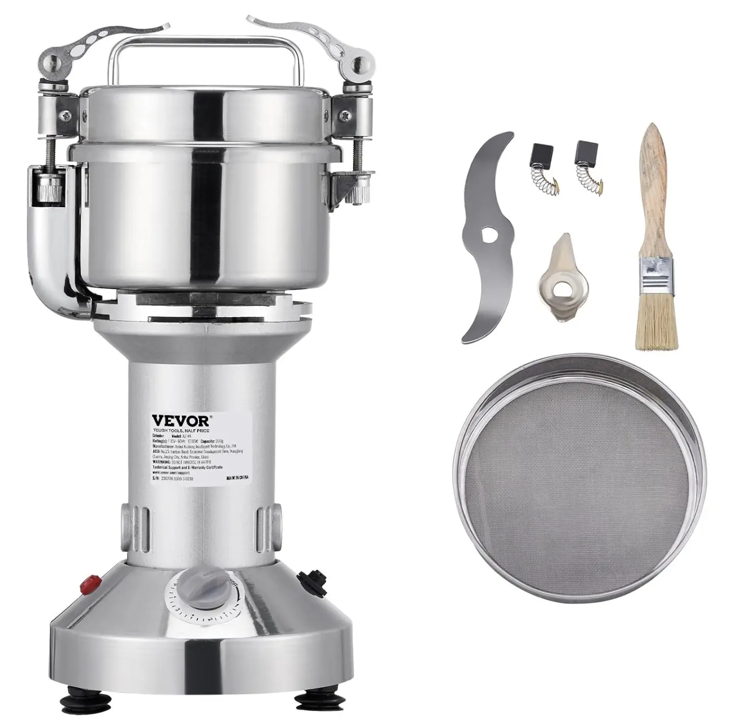 【Summerfinds】VEVOR 550g Electric Grain Mill Grinder,  High Speed 2000W Commercial Spice Grinders, Stainless Steel Pulverizer Powder Machine, for Dry Grains Spices Cereals Coffee Corn Pepper, Straight Type