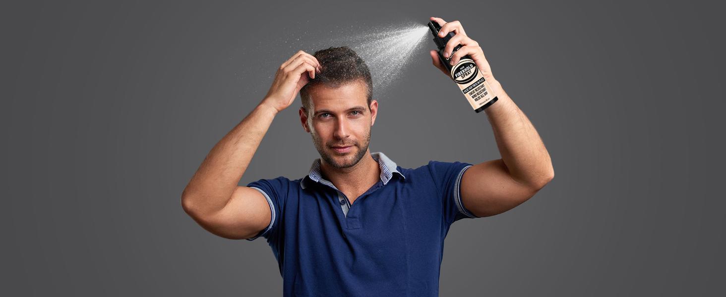 4-in-1 Hair & Beard Styling Set with Hair Fiber & Pump Dispenser & Application Card – Enhancements Barber Spray Volumizing Gentle Blend (Black)