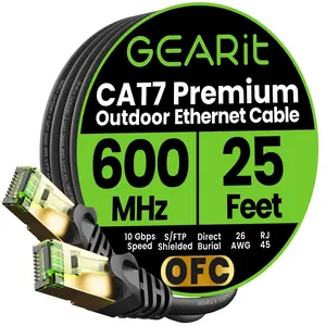 Cat7 Outdoor Ethernet Patch Cable - SFTP Shielded Foil Twisted Pair - Waterproof, Black