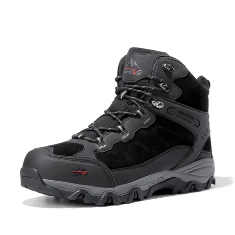 NORTIV 8 Men's Wide Fit Mid-Top Waterproof Suede Hiking Boots - Reinforced, All-Weather Grip, Rugged Rubber Outsole, Anti-Collision Design, Outdoor Shoes for Hiking/Camping, Backpacking, Wide Feet (10.5w, 11w)