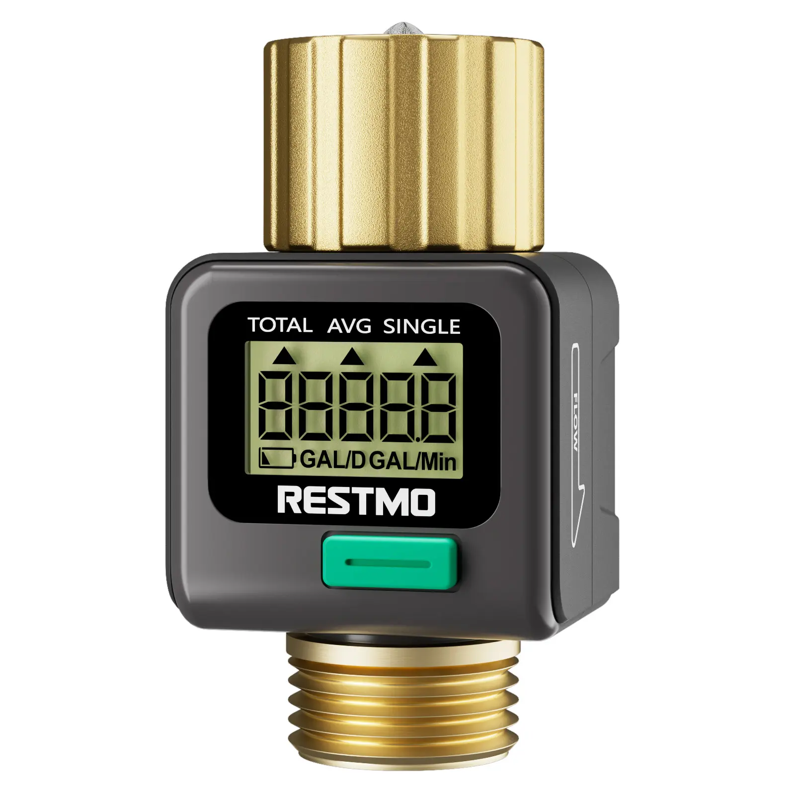 RESTMO Water Flow Meter, Brass Inlet & Outlet, Measure Gallon/Liter Consumption & Flow Rate for RV Water Tank, Lawn Sprinkler, Garden Hose Watering.