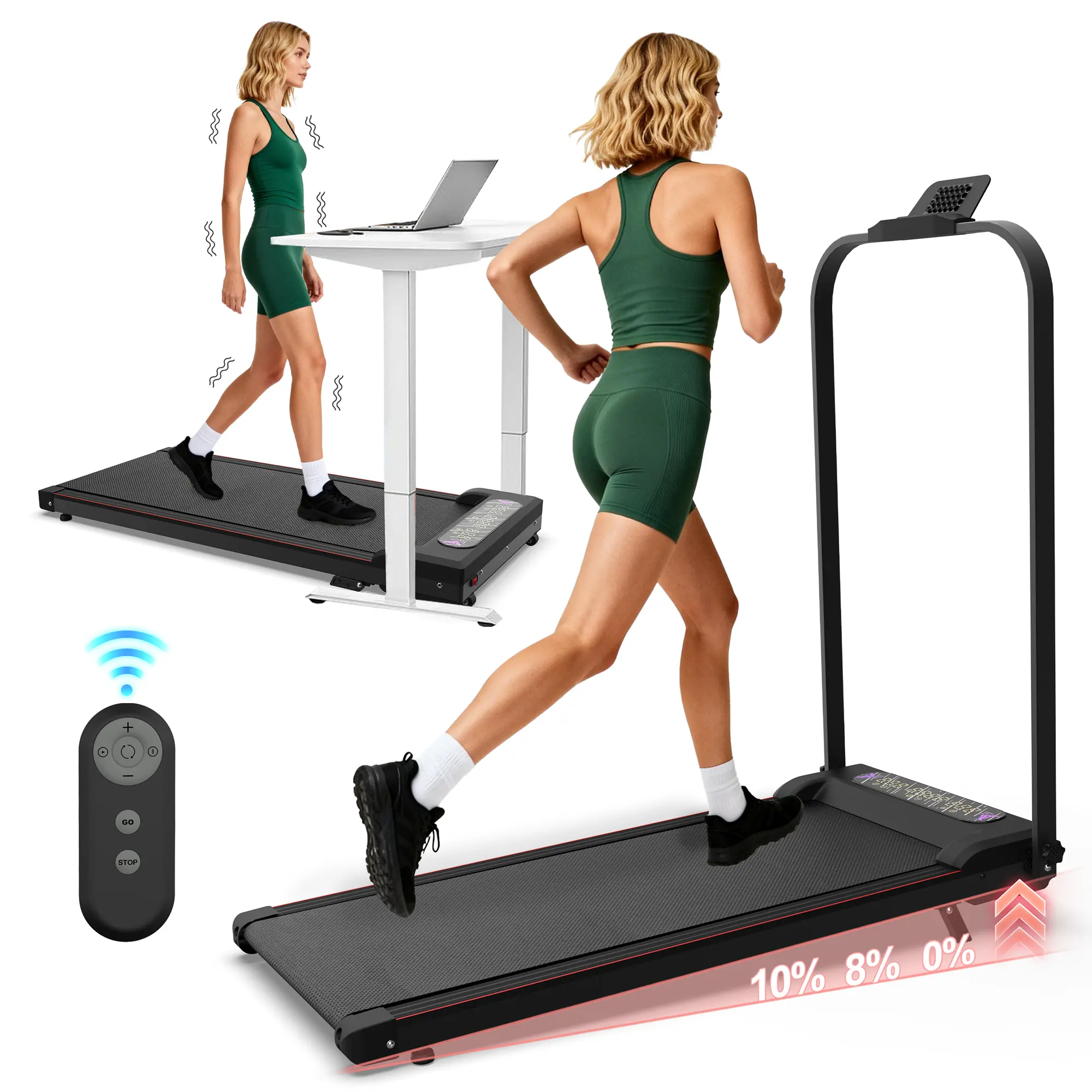Foldable Treadmill with Handle Bar & Incline, 2 in 1 Upgrade Portable Under Desk Walking Pad and Vibration Pad with Remote Control for Home Office Small Space Whole Body Workout