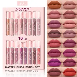 16Pcs Creamy Matte Lipstick Set Long Lasting Makeup No Stick Cup Smooth Lip Glaze Waterproof Rich Color Lip Tint No Fading No Drying Portable Cosmetic Mothersday Gift