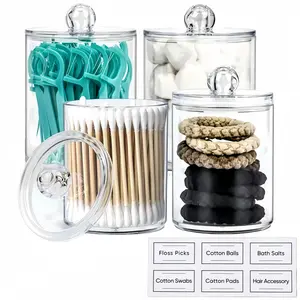 LMMAKE Clear Acrylic Q-tip Dispenser Durable Round Organizer Canister with Secure Lid for Cotton Swabs Makeup Sponges Multi-Use Storage for Bathroom Vanity Floss Picks Bath Salts Sleek Modern Design for Countertop Organization