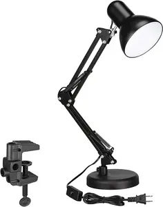 Metal Desk Lamp with Clamp, Swing Arm, Architect Adjustable Gooseneck Table Lamp, Clip Desk Lights for Home Office, Work, Study, Reading, Multi-Joint, Black
