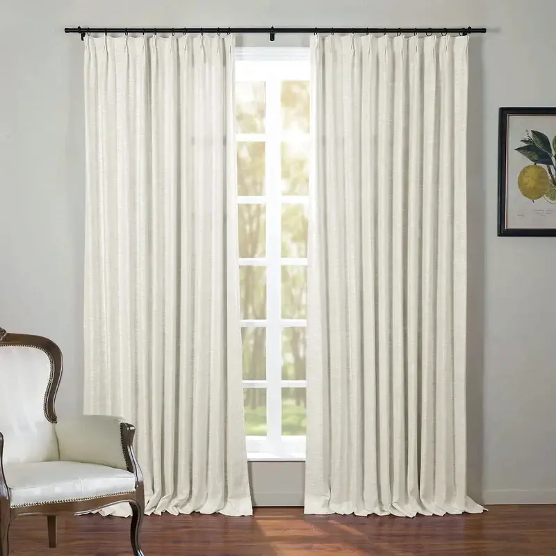 TWOPAGES Kyla Pinched Pleated Finished Curtain - Single Panel, Faux Linen Blend Textured Soft Lined Light Filtering Drapes, 90% Polyester for Bedroom/Living Room