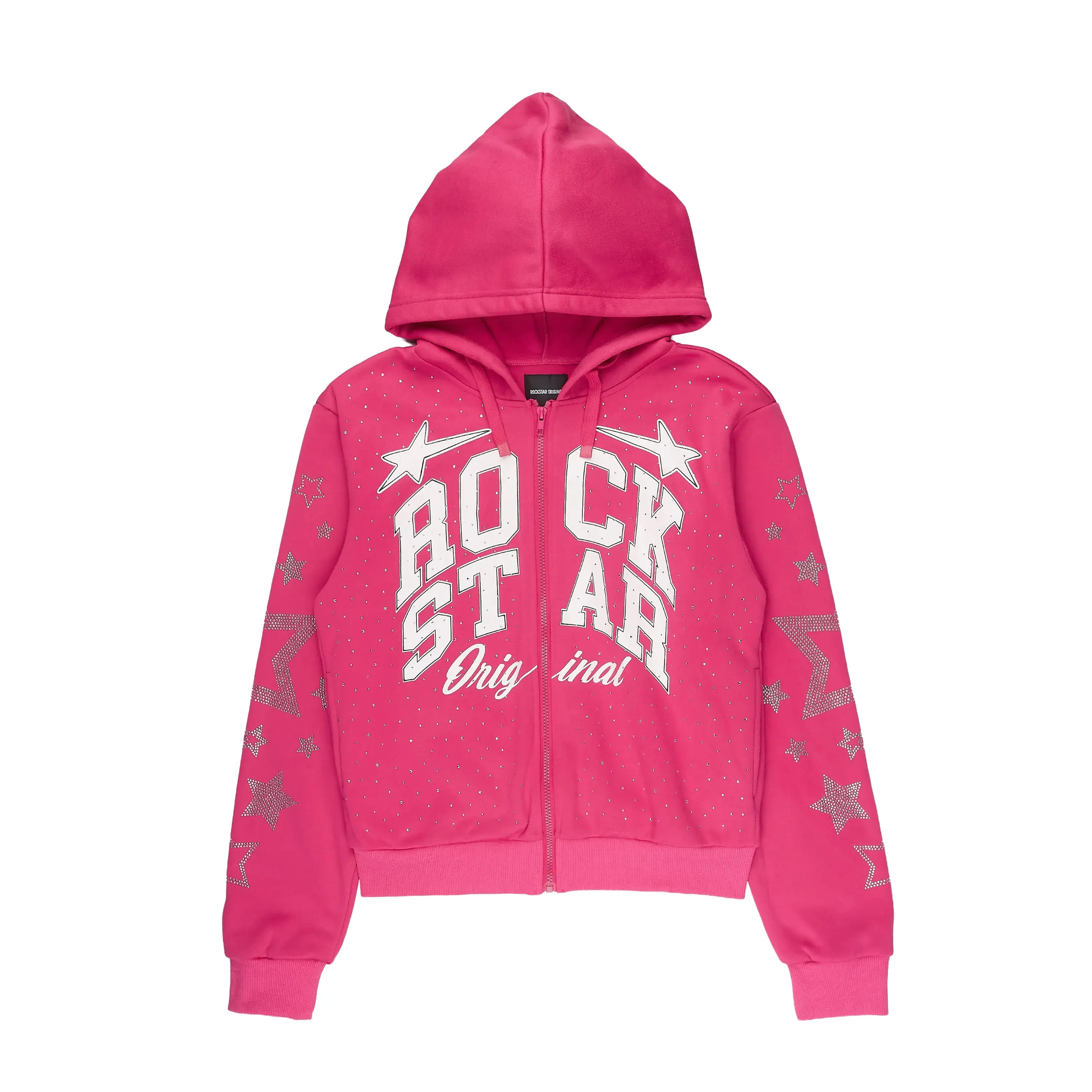 Flaveya Pink Rhinestone Zip Up Hoodie