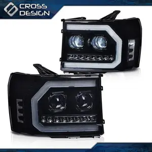 CROSSDESIGN Smoked Lens Black Housing Headlights Fit For 07-14 GMC Sierra 1500 2500HD 3500HD
