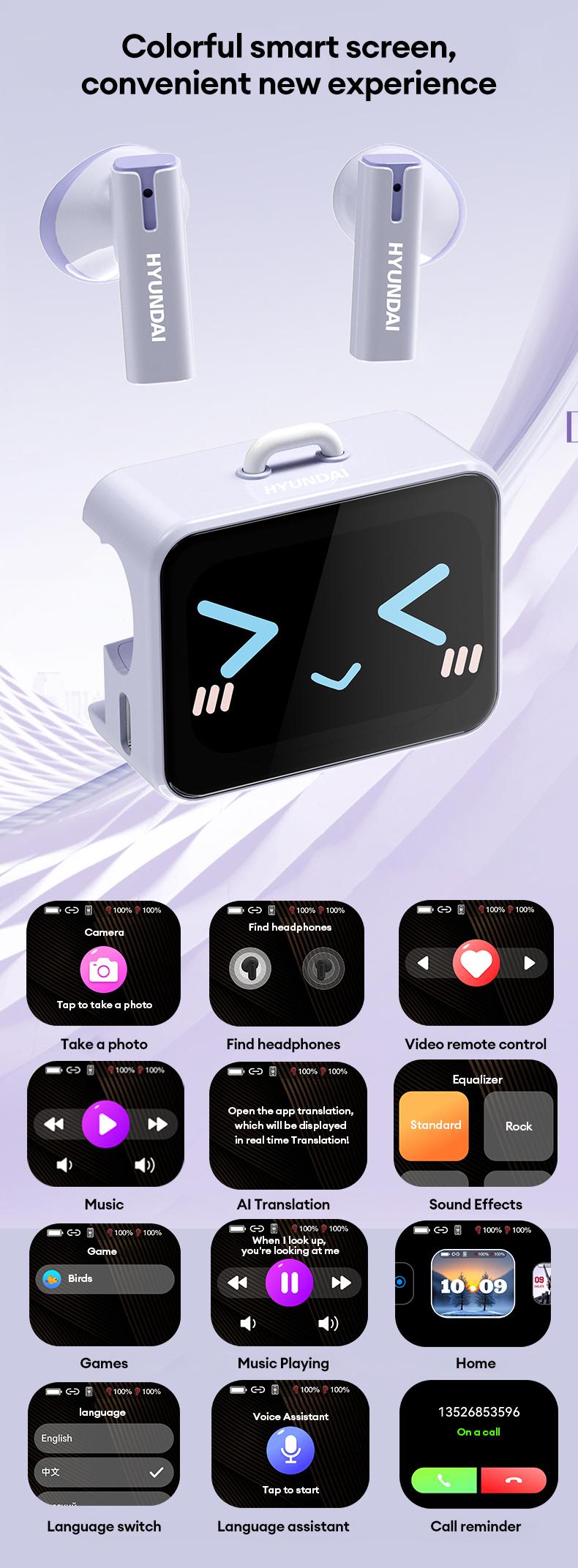 HYUNDAI C19 Multifunctional In-Ear Wireless Headphones with Bible Prayer App, Bluetooth 6.0, LED Smart Screen, Find Earbuds Anti-Loss Function, Hi-Fi Sound, Audio Earbuds for Music, Prayer & Calls, Ideal Gift for Men & Women, Compatible with Android & iOS