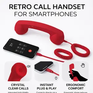 Y2K Retro Phone Microphone | External Lavalier/Lapel Microphone | Hands-Free Calling for Seniors with Clear Sound and Volume Controls | Compatible with Smartphones, Tablets, and Computers, Includes Optional Type‑C or 3.5 mm Adapter | Available in Multiple