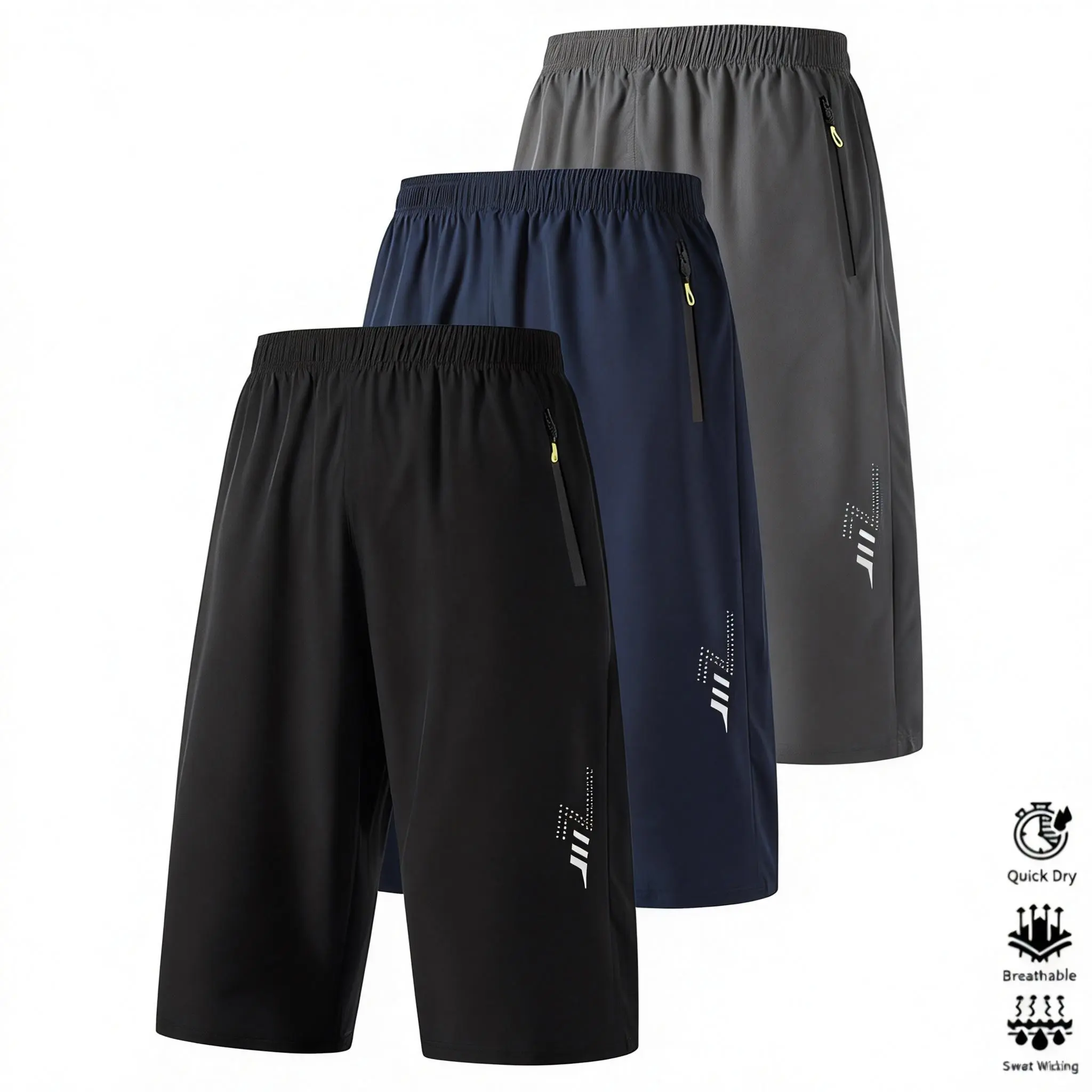[Summer Vibes]Men's quick-drying cropped pants, loose summer sports shorts, zipper pockets and breathable casual pants. Black Stylish