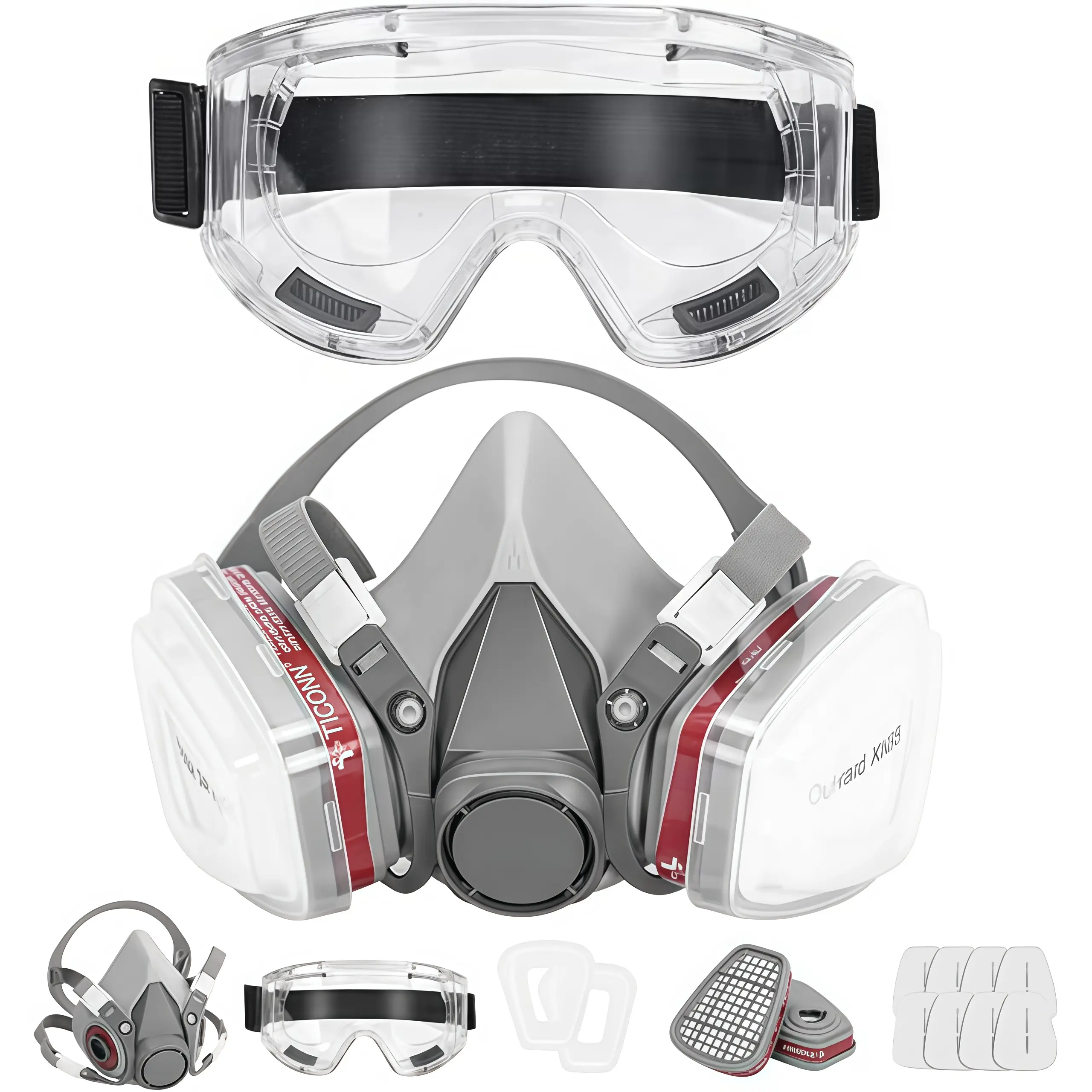 Reusable Unisex Dual Respirator Silicone Full Face Gas Mask with 2pcs Safety Goggles, Ergonomic Fit, Anti-Fog Dust-Proof Design | Professional Protection for Spray Paint, Cement Plants | Practical Home Safety Gift