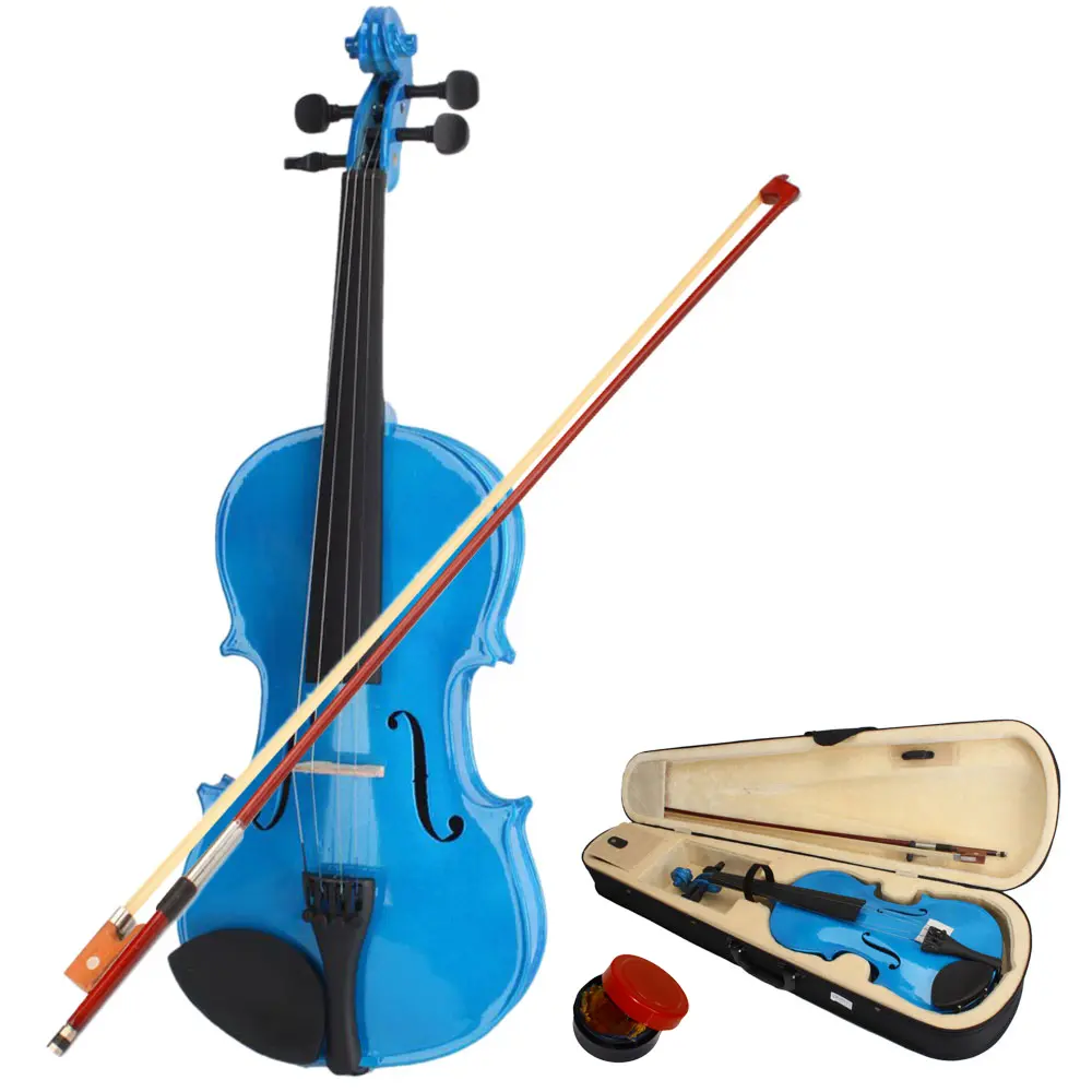 New 4/4 Acoustic Violin Bundle for Beginners, Ideal Gift Choice with Case, Bow and Dark Blue Rosin