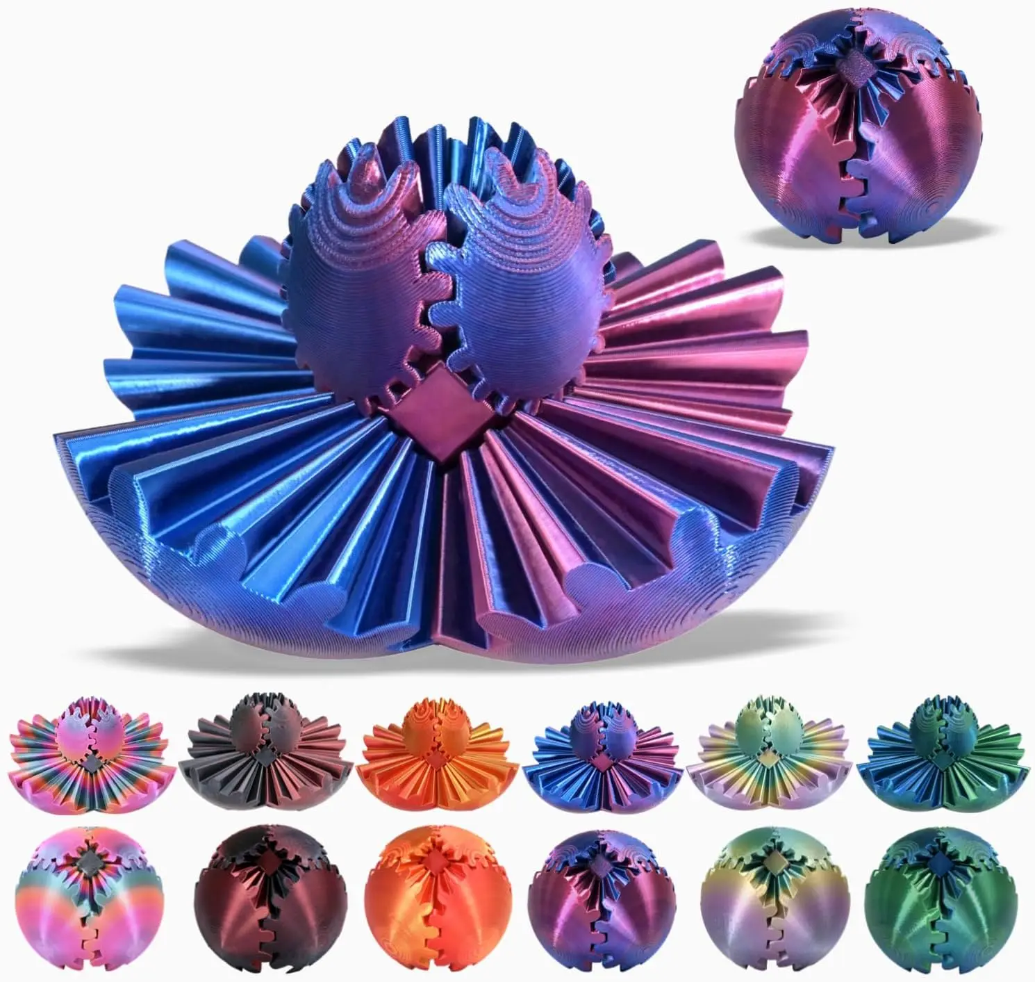 3D Printed Gear Ball Sphere Fidget Toy for ADHD, Anxiety, Stress Relief, Desk Toy for Adults and Kids, Spinning Gear Sphere Cube Sensory Toy for Focus, Relaxation, Office, School, Travel sohochic