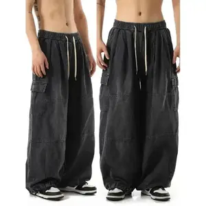Black Baggy Cargo Jeans Trousers Men Streetwear Casual Hippie Oversize Long Plain Beige Loose - Men's Denim Pants Joggers - Menswear Wide Leg Oversized Vintage（gift）（gift）
