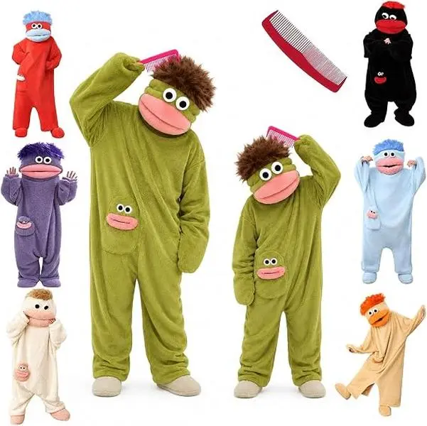 Halloween Big Mouth Monster Onesie Pajamas with Comb - Fluffy Adult Kigurumi Sleepwear, Funny Spooky Couple Costume