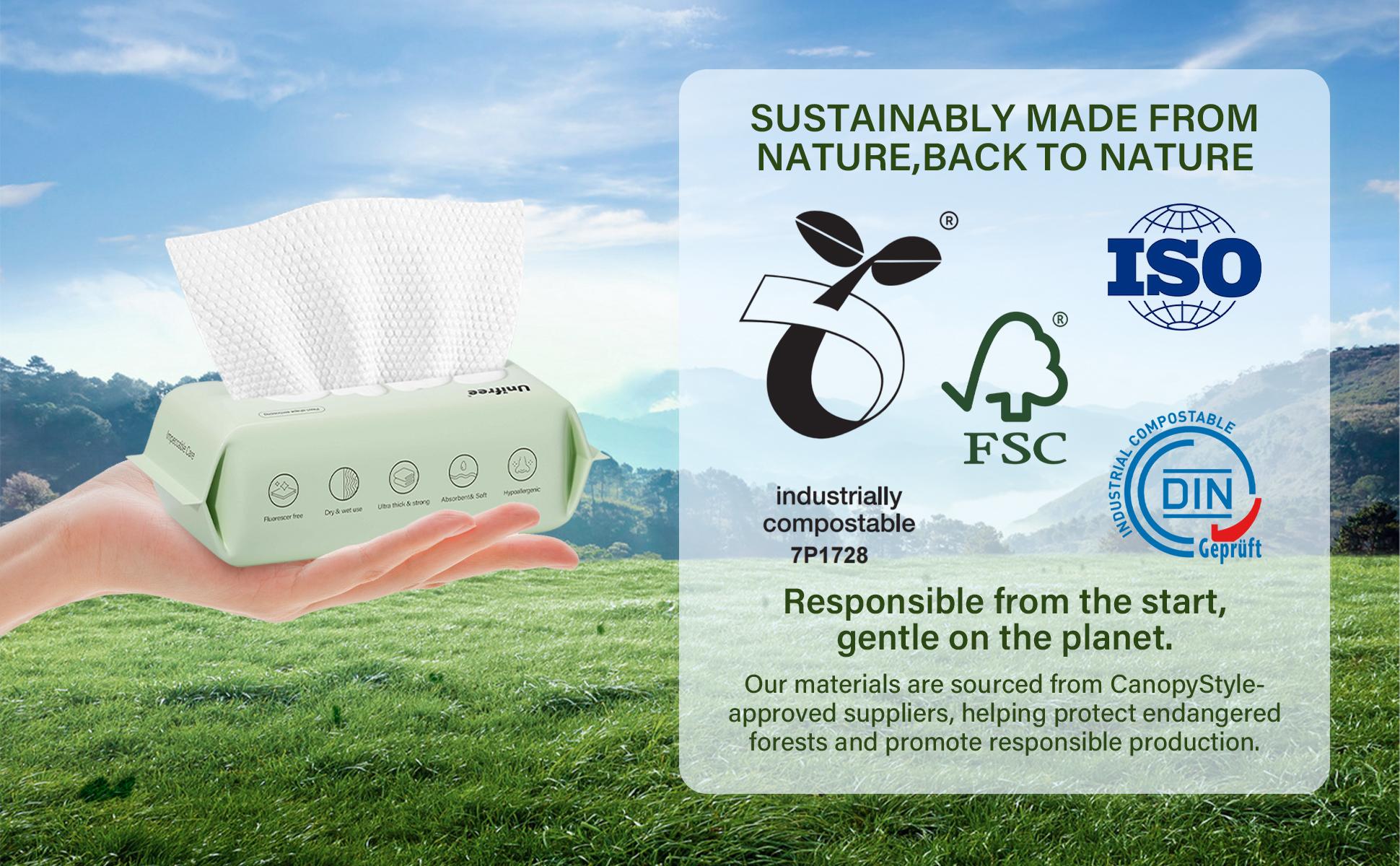 [N] Unifree Disposable Face Towels, Soft, Absorbent, Single Use, Comfortable Skincare Dry Wipes, Biodegradable Towelette Boxes