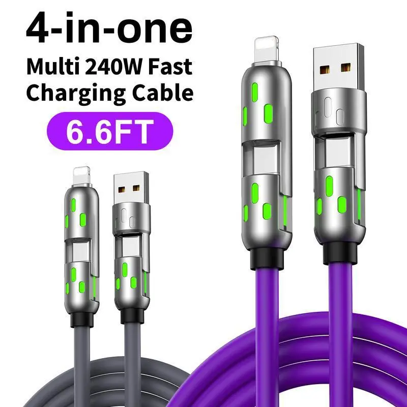 USB C to Lightning Cable, Chubby 240W 4 in 1 Charging Cable 6.6FT, USB A/C to C/Lightning with Light iPhone Charger for iPhone 17 16 15 14 Pro Max/M5 MacBook Air Pro/iPad/Samsung S25/Switch/PS5