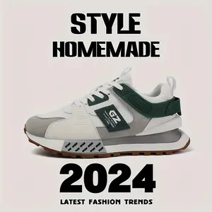 Men's 2026 Trendy Breathable Workout Sneakers - Non-Slip Rubber Sole, EVA Cushioning & Lightweight Low-Top Design for Running, Fitness, Walking - White/Grey/Green, Gym Shoes, Fitness Footwear, Sporty Casual Style, Fabric Upper, Comfortable Fit