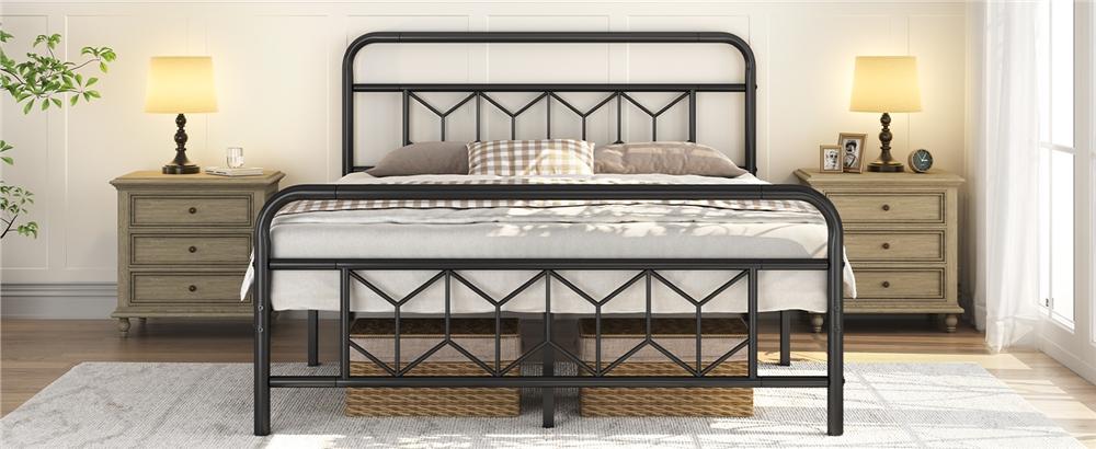 【Diamond Pattern Headboard】Yaheetech Metal Platform Bed Frame Bed Base with Diamond Pattern Headboard/Footboard/Heavy Duty Steel Slat Support/Under Bed Storage/No Box Spring Needed