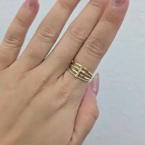 10K Yellow Gold Multi Band Ring with Center Stone