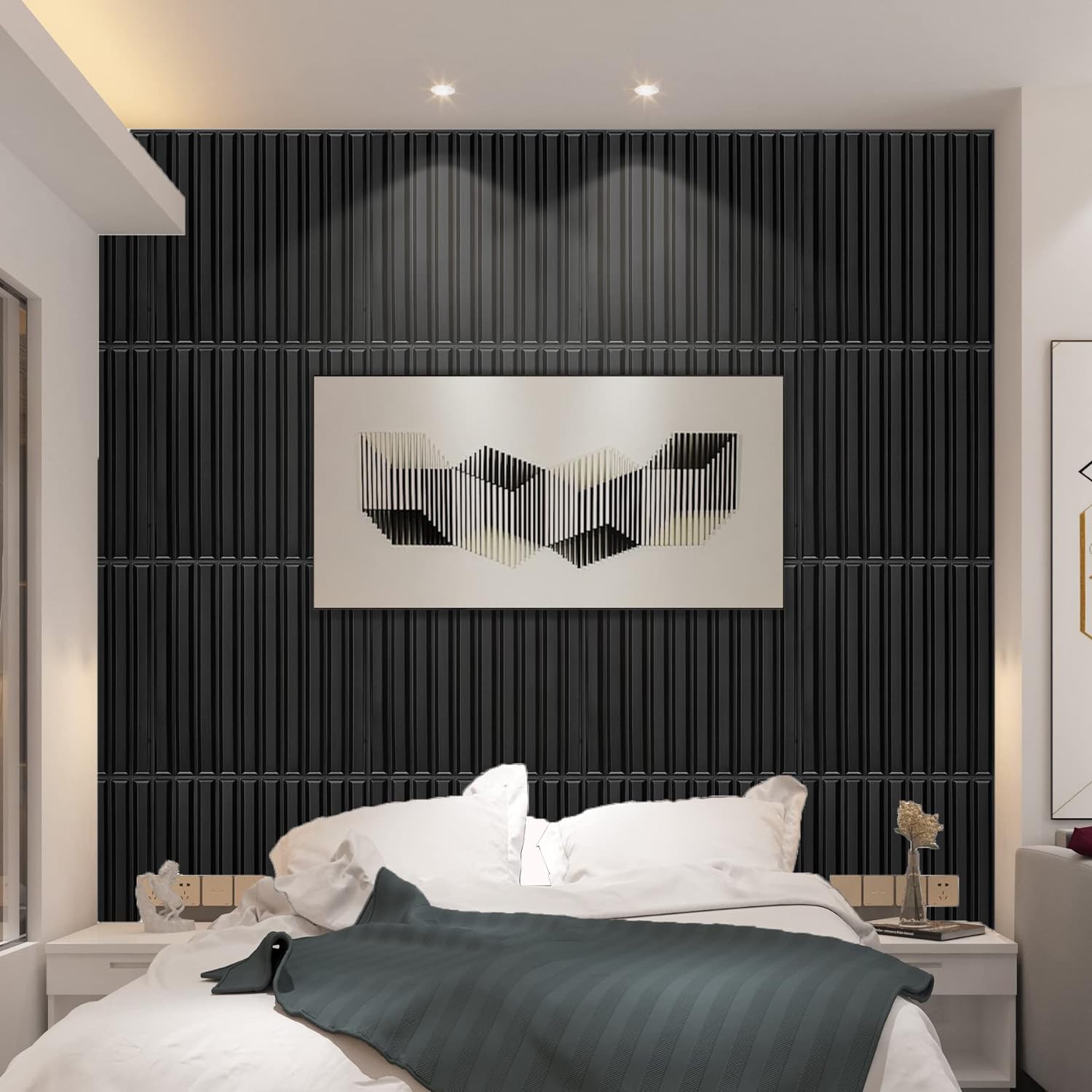 FLOLEOPA PVC Plastic 3D Wall Panels, Waterproof and Fire-Resistant, 11.8x11.8 inches, Approx. 1mm Thickness. Ideal for Living Rooms, Bedrooms, Hotels, Offices, Game Rooms, and TV Feature Walls. Modern Home Decor Vinyl. Includes Installation Accessories.