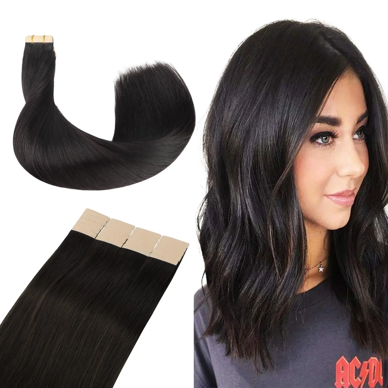 GOO GOO Hair Extensions Tape in Human Hair Natural Straight summer hairstyles #tiktokshopbacktoschool #sohochic