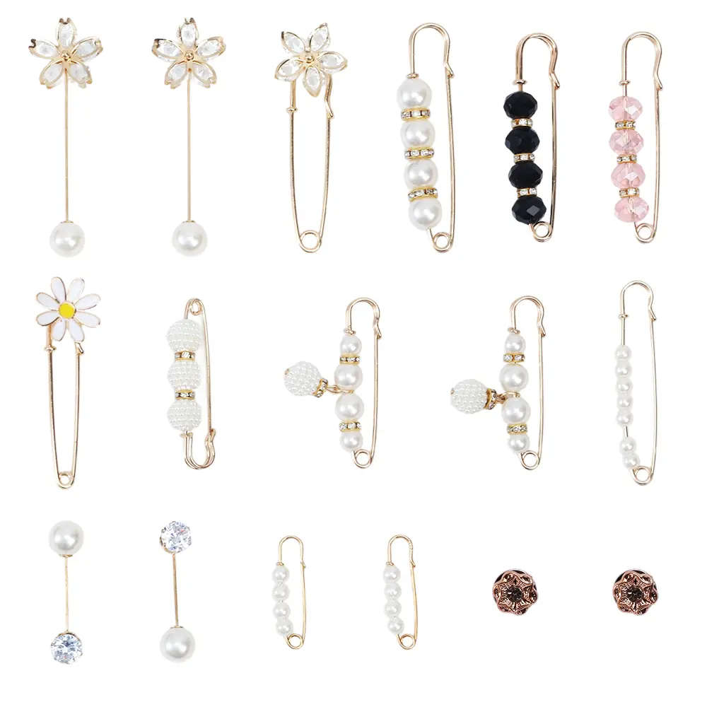 17-Piece Pearl Brooch Pins Set – Faux Pearl Rhinestone Collar Safety Pins for Women's Clothing, Sweaters, Shawls, and Dresses – Decorative Accessories for Jackets, Scarves, and Bags – Elegant Pearl Pins for Daily Wear, Weddings, and Parties