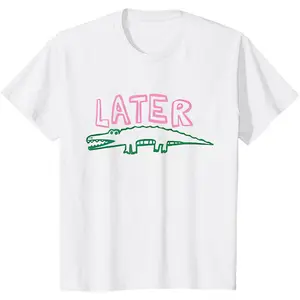 Later Gator Print Shirt Women's Loose-Fitting Short Sleeve, Crew Neck Casual Cotton T-Shirt for Summer Sports & Leisure Top Womenswear，Black-Hoodie-front，Black-Sweatshirt-front