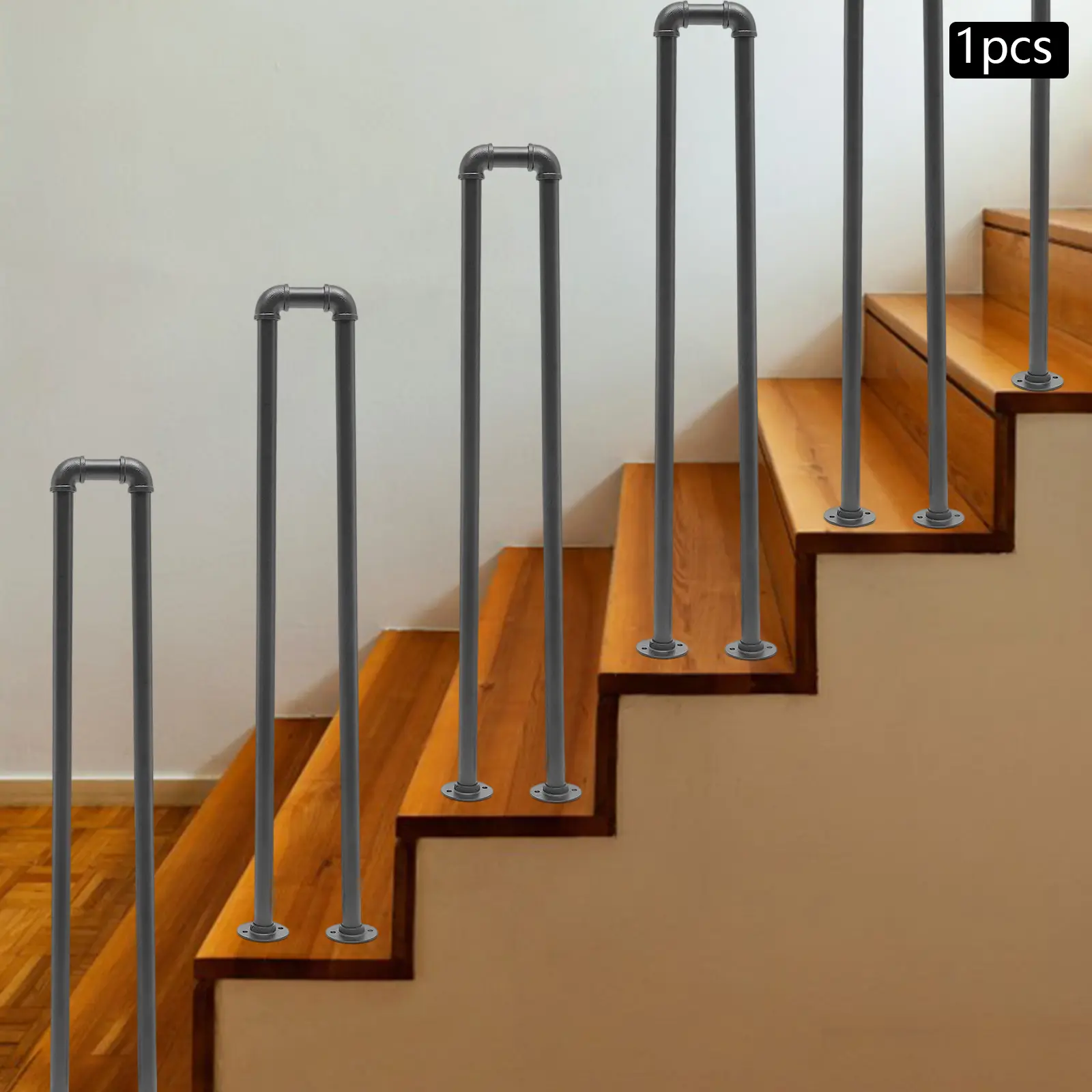 CNCEST Stair Handrail Black U-Shaped Industrial Wrought Iron Handrail 1PCS Non-Slip Safety Support Grab Bar for Elderly Kids, Indoor Outdoor Railing for Corridor, Loft, Garden, Villa, Hotel, Both Indoor/Outdoor, Industrial Look, Stairs/Loft/Garden