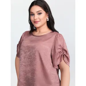 【Summer Turn-Up】【Essential】BlOOMCHIC Plus Size Gathered Sleeve Arm-Friendly Solid Blouse [M-6X] 2026 Summer Pick for Mother's Day Swimweek