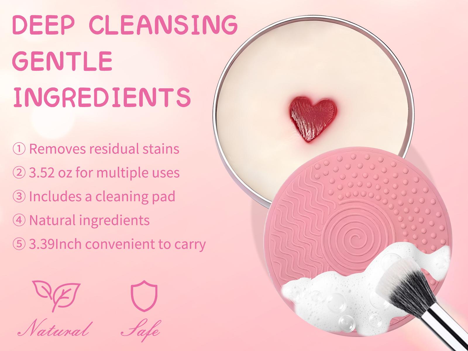 Heart-Shaped Cosmetic Brush Cleaner Solid Soap with Color-Removing Sponge, Silicone Cleaning Pad - Gently Scrubs, Instantly Cleans, Residue-Free, Removes Eye Shadow Pigment - sohochic
