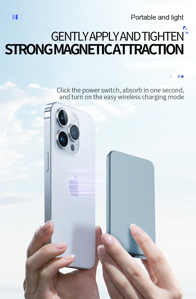 WESECUU 3-in-1 Magnetic Wireless Power Bank 5000mAh Ultra-Thin MagSafe 15W Wireless & PD 20W Fast Charging for Phone Watch Earbuds Compact Cable Metallic Protection