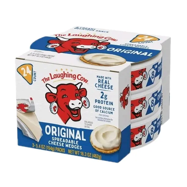 The Laughing Cow Original Cholesterol-Free Cheddar-Flavored Cheese Pack, 24-Count 16.3 oz Refrigerated Dairy Food, 6-Month Shelf Life for Bake Uses