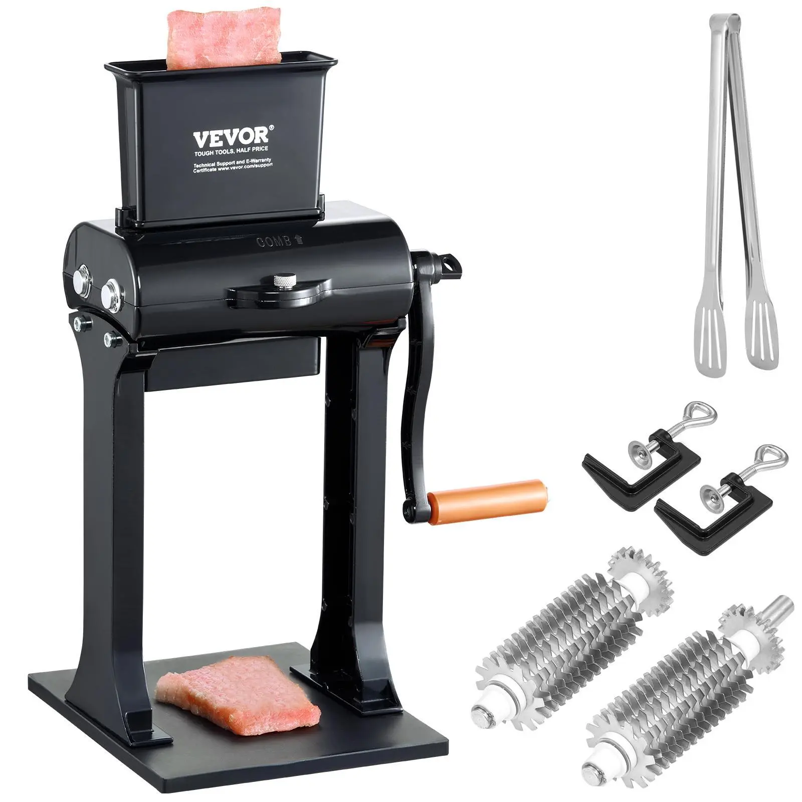 【Summerfinds】VEVOR Commercial Meat Tenderizer Machine, Heavy-Duty Stainless Steel Kitchen Utensils with Blade, Detachable Food Cutting Tool, 5.8" Feed Port, Quick Manual Operation for Beef, Chicken, Pork, Cooking
