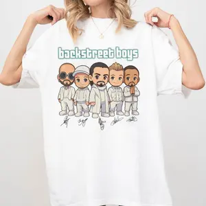 Backstreet Boys Millennium Tour Vintage T-Shirt, BSB Chibi Member Signature Tee, Retro 90s Pop Culture Streetwear, Fan Gift for Her