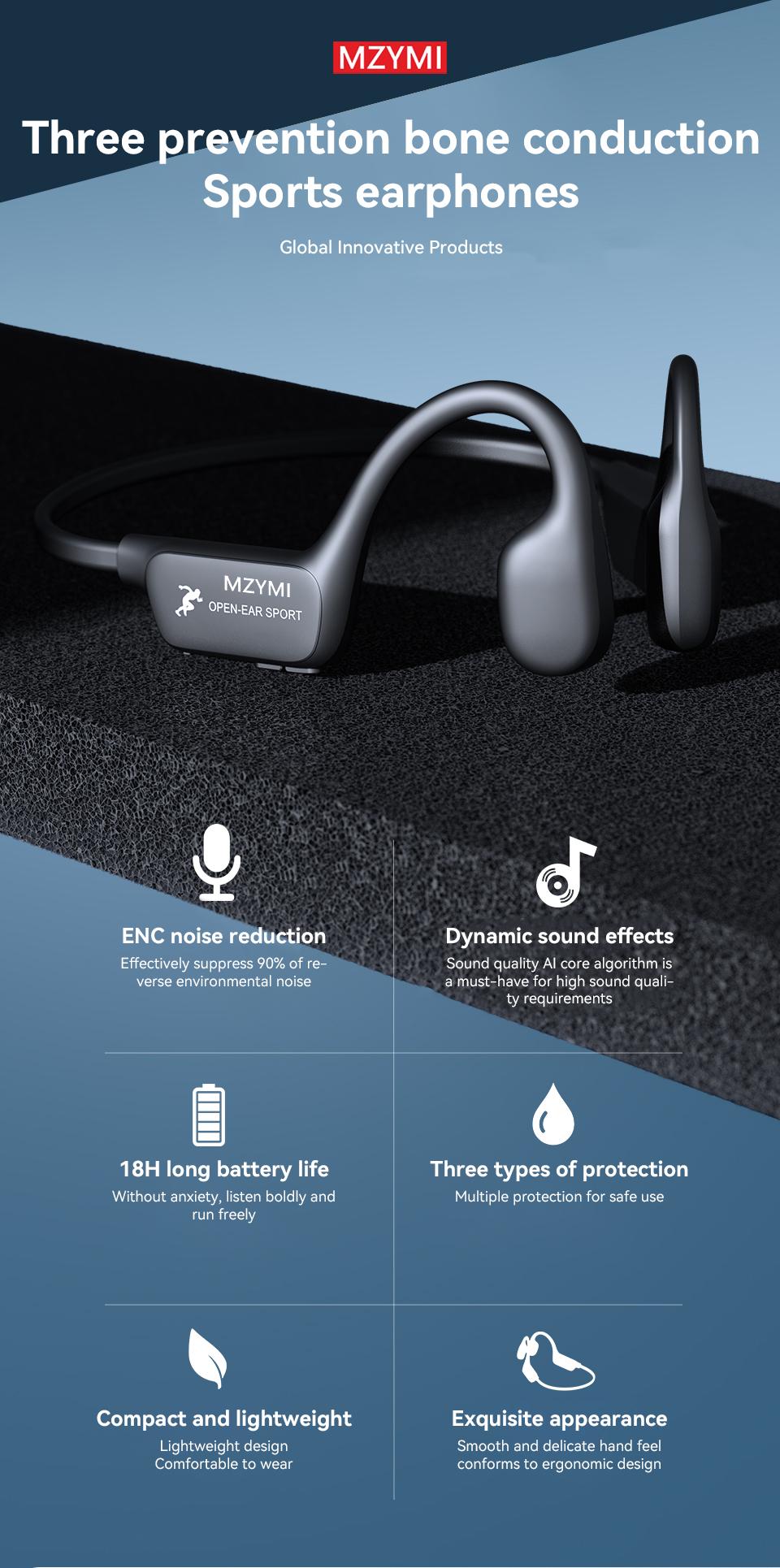 MZYMI i18Pro Bone Conduction Headphones IPX6 Bluetooth Earbuds Open-Ear Clip-On with 15H Battery Life Waterproof Ergonomic Hook Design for Daily Wear Halloween Christmas Gift