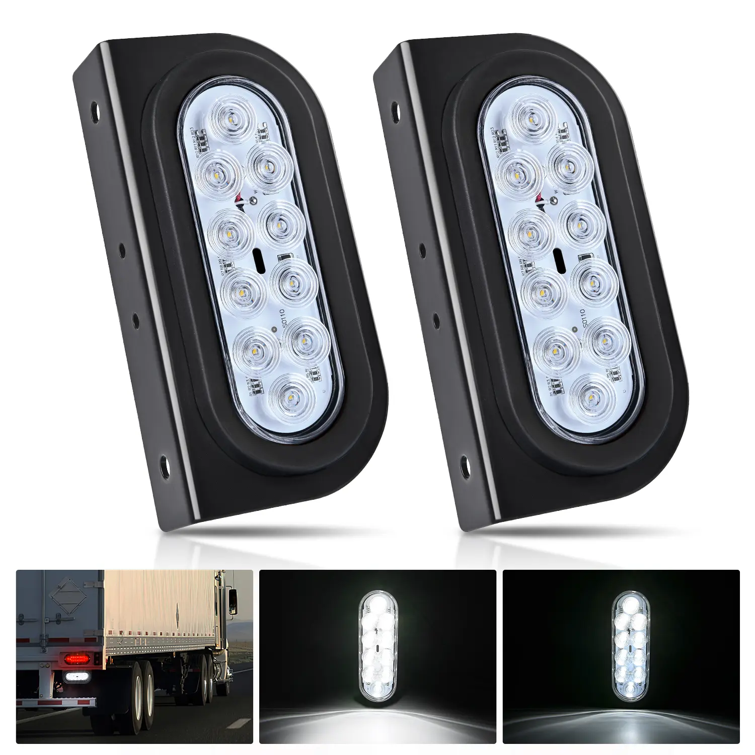 Nilight 6-Inch Oval Trailer Tail Light Kit (2PCS) - Flush Mount Grommets, Plugs, Mounting Brackets, Waterproof LED Taillight Assembly, White Reverse Backup Lights, RV Truck Compatible, Trailer Light Kit, Tail Light Assembly