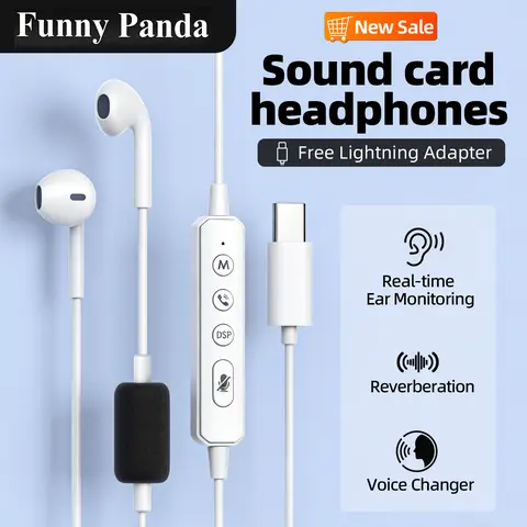 FunnyPanda Wired Karaoke Headphone with Mics, Built-in Sound Card, 3.5 mm Jack, In-ear Monitoring, Voice Changer, Reverbation, 50 Hz, Top Audio Quality, Lightweight Portable Design for Audio Enthusiasts
