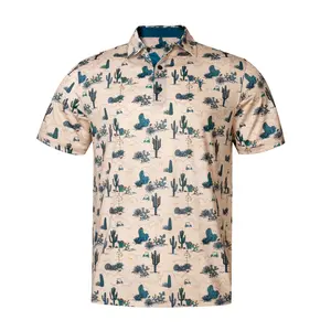 GRUNK DOLFER Men's Desert Classic Floral Polo Shirt - Collared, Short Sleeves, Casual, Stylish Durable Tops, Suitable for Golf