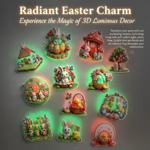Easter 3D Glowing Wall Decals  Rabbit motif  Easter egg motif  Lights for Festive HomeDecoration  Easter Gift  for Student Adult Office Employee Coworker,Outdoor Church School Classroom Decorations,Spring Birthday Party Supplies